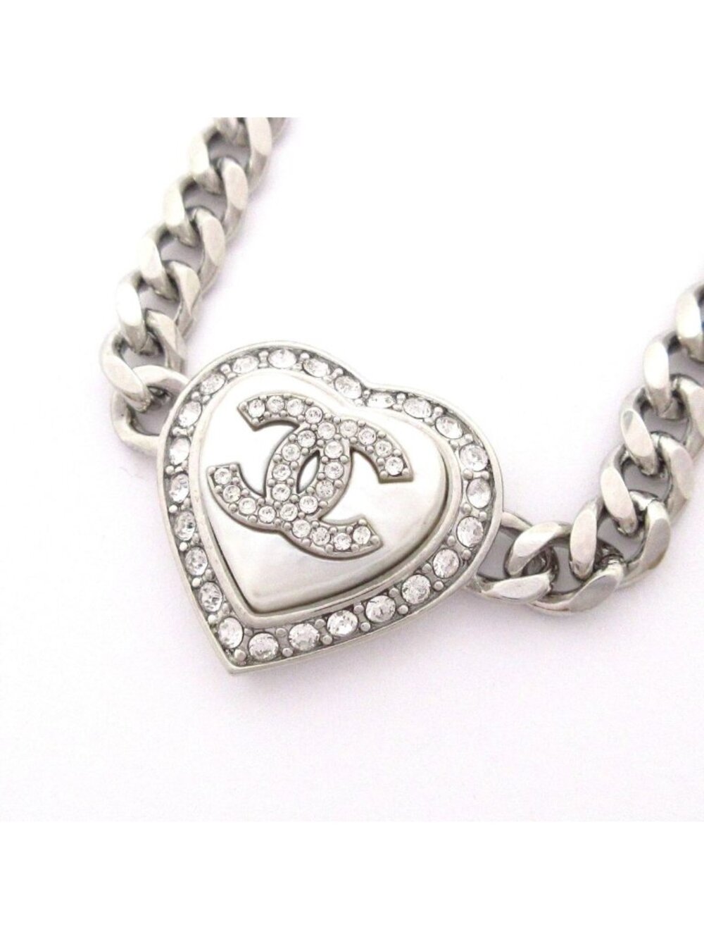 Chanel Choker CC Logo Silver White Clear Chain Necklace